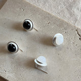 Black and White Flying Saucer Agate Stud Earrings