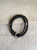 Natural Black Onyx Bracelet Chinese Peace Buckle Stacking Bracelet