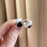 Black and White Flying Saucer Agate Stud Earrings