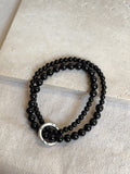 Natural Black Onyx Bracelet Chinese Peace Buckle Stacking Bracelet