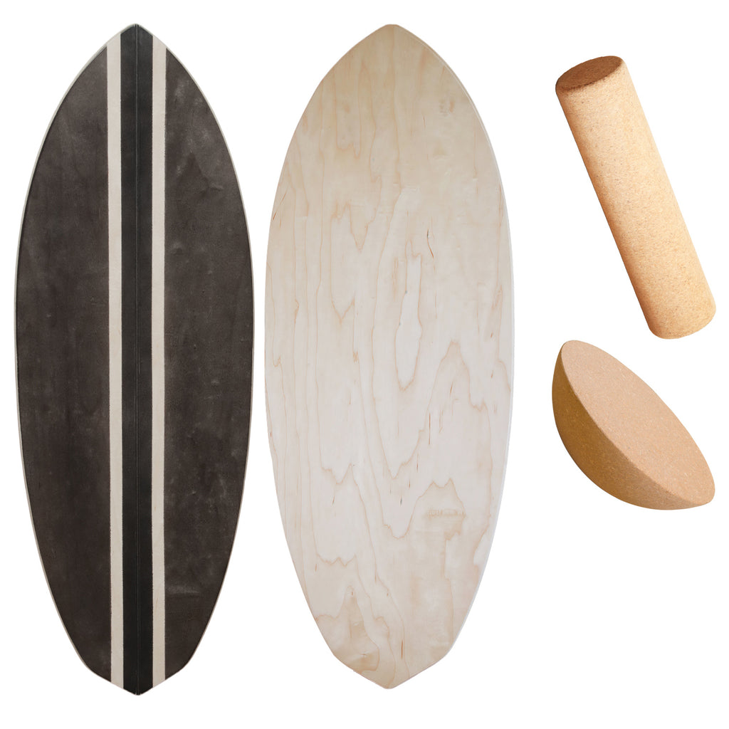 UCHAIUP Espresso Brown Wooden Balance Board Set 3-in-1 with Black Stripe | Maple Wood | Roller, Half Ball & Training Ball | 15mm Board