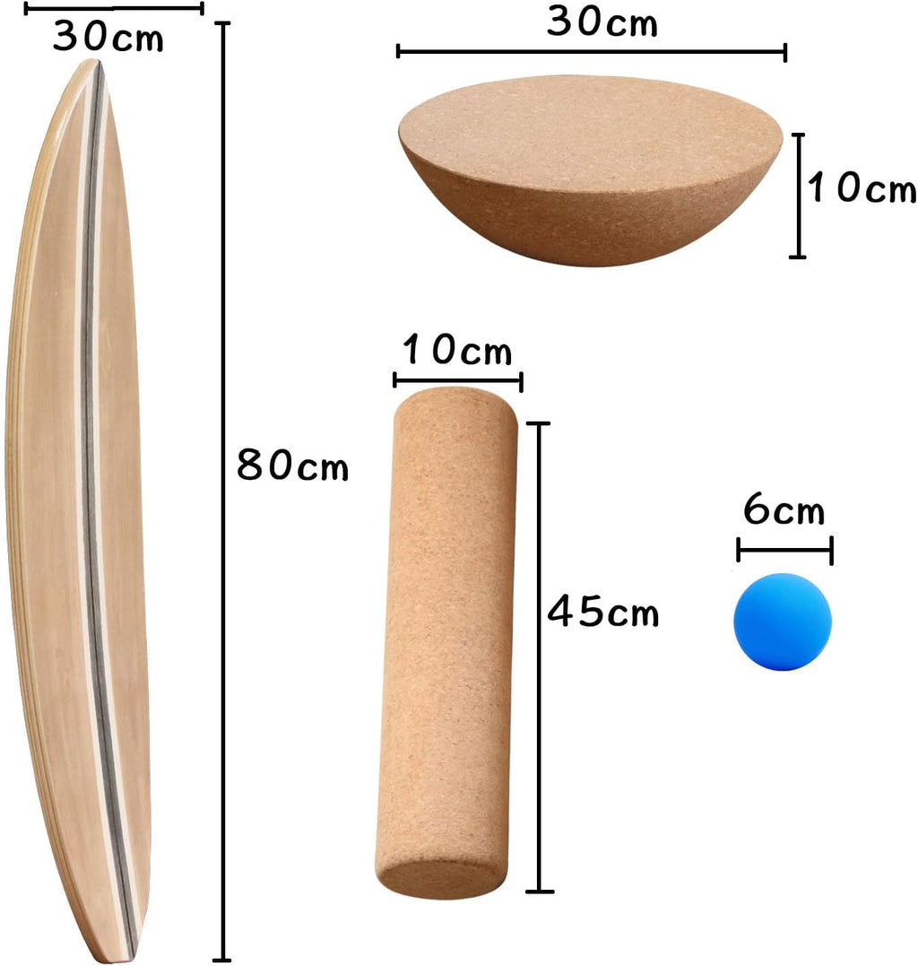UCHAIUP Balance Board Set 3-in-1 aus Natur-Ahornholz mit Dunkelbraunem Streifen | Rolle, Halbkugel & Trainingsball | 15mm Balancebrett für Zuhause