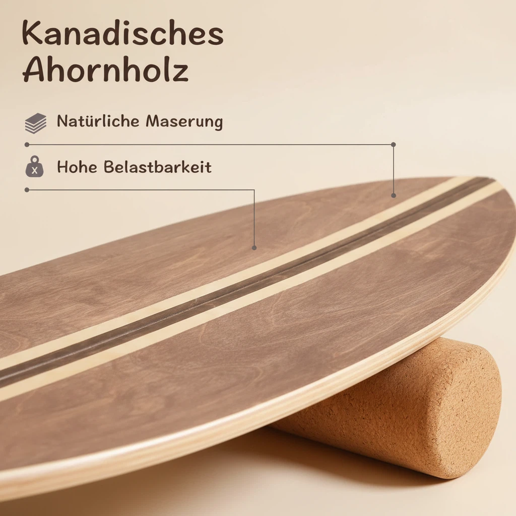 UCHAIUP Balance Board Set 3-in-1 aus Natur-Ahornholz mit Dunkelbraunem Streifen | Rolle, Halbkugel & Trainingsball | 15mm Balancebrett für Zuhause